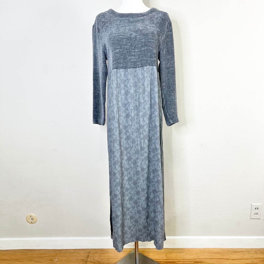 Vintage J. Jill Shirt Dress Gray Long Sleeve Maxi Button Back USA Made Size M